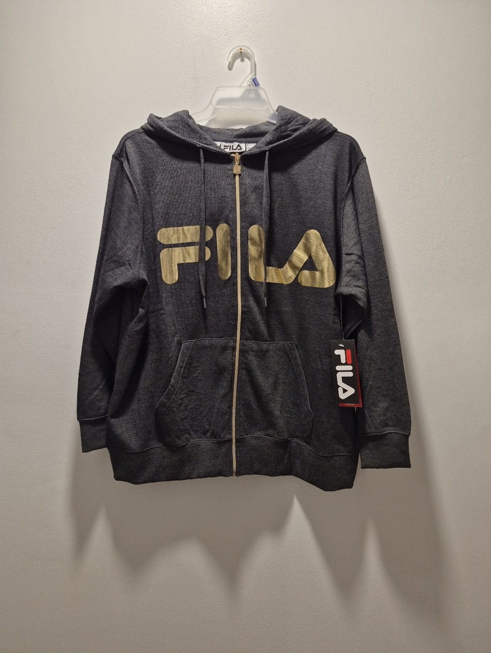 Fila Womens Grey Gold Full Zip Hoodie 2X